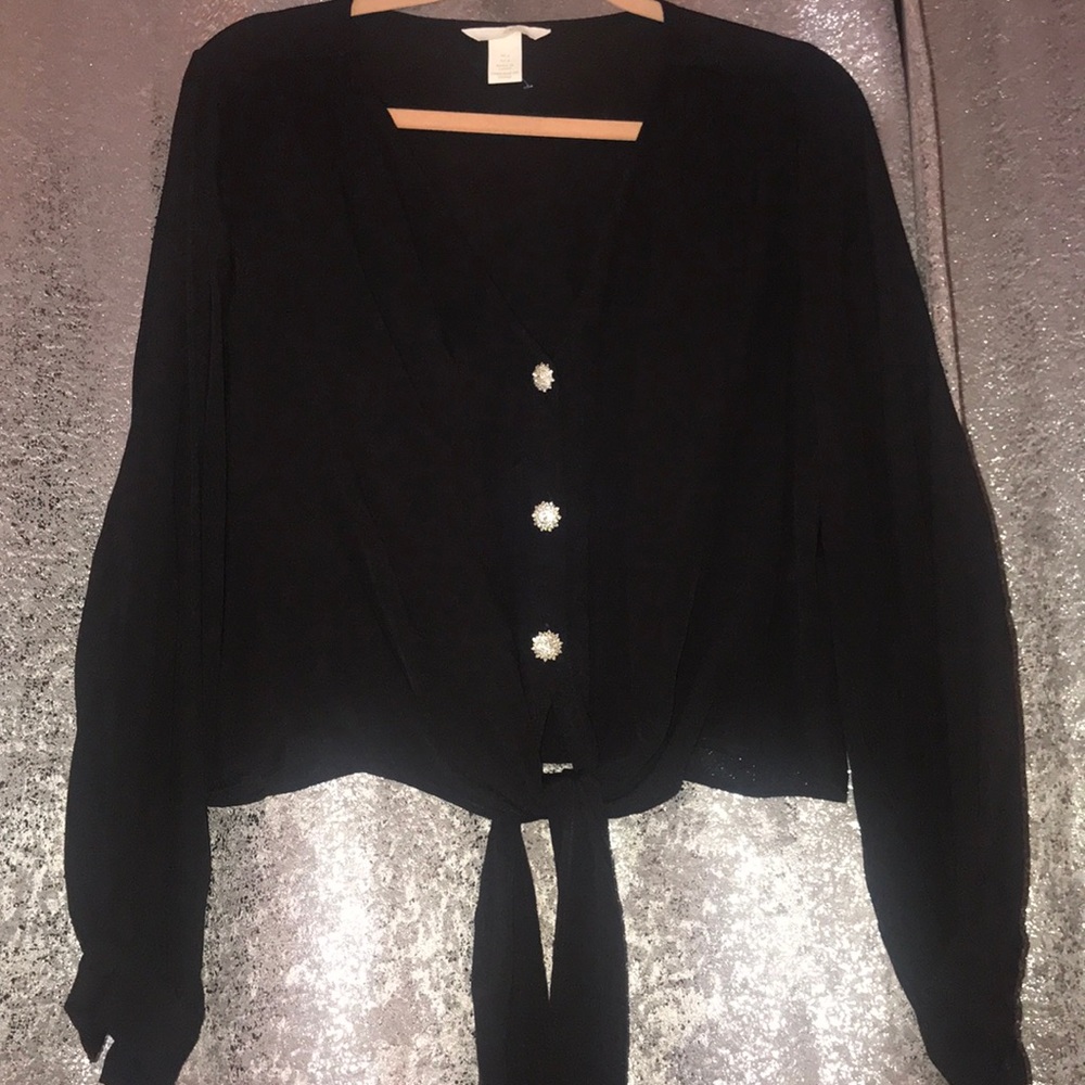 Long sleeve dressy top with rhinestone buttons